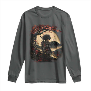 Funny African American Samurai Long Sleeve Shirt Japanese Art Black Warrior Sakura TS11 Dark Heather Print Your Wear