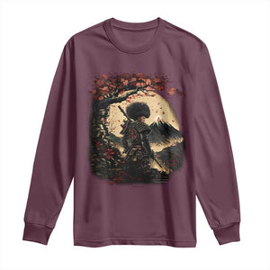 Funny African American Samurai Long Sleeve Shirt Japanese Art Black Warrior Sakura TS11 Maroon Print Your Wear
