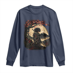 Funny African American Samurai Long Sleeve Shirt Japanese Art Black Warrior Sakura TS11 Navy Print Your Wear