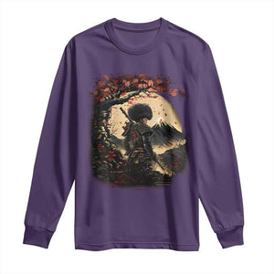 Funny African American Samurai Long Sleeve Shirt Japanese Art Black Warrior Sakura TS11 Purple Print Your Wear