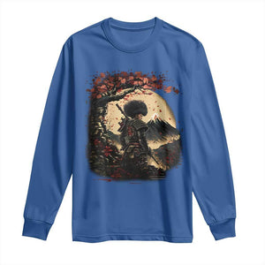 Funny African American Samurai Long Sleeve Shirt Japanese Art Black Warrior Sakura TS11 Royal Blue Print Your Wear