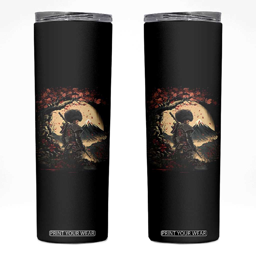 Funny African American Samurai Skinny Tumbler Japanese Art Black Warrior Sakura TS11 Black Print Your Wear
