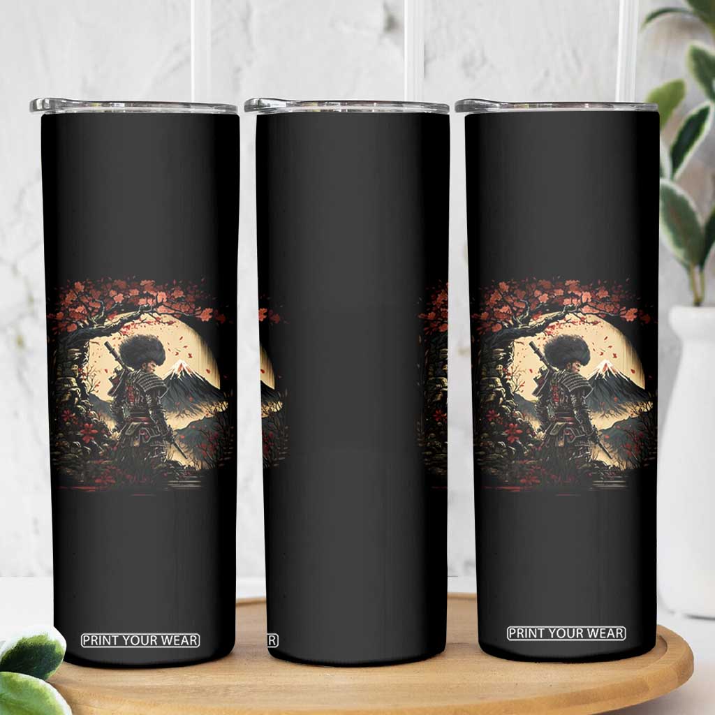 Funny African American Samurai Skinny Tumbler Japanese Art Black Warrior Sakura TS11 Print Your Wear
