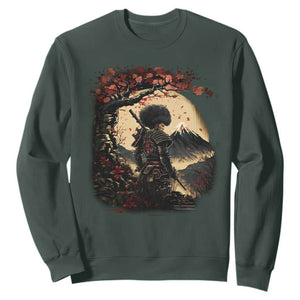 Funny African American Samurai Sweatshirt Japanese Art Black Warrior Sakura TS11 Dark Forest Green Print Your Wear