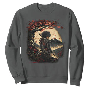 Funny African American Samurai Sweatshirt Japanese Art Black Warrior Sakura TS11 Dark Heather Print Your Wear