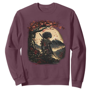 Funny African American Samurai Sweatshirt Japanese Art Black Warrior Sakura TS11 Maroon Print Your Wear