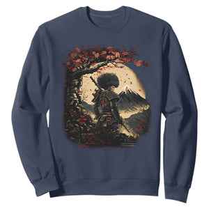 Funny African American Samurai Sweatshirt Japanese Art Black Warrior Sakura TS11 Navy Print Your Wear