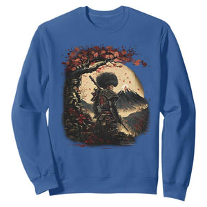 Funny African American Samurai Sweatshirt Japanese Art Black Warrior Sakura TS11 Royal Blue Print Your Wear
