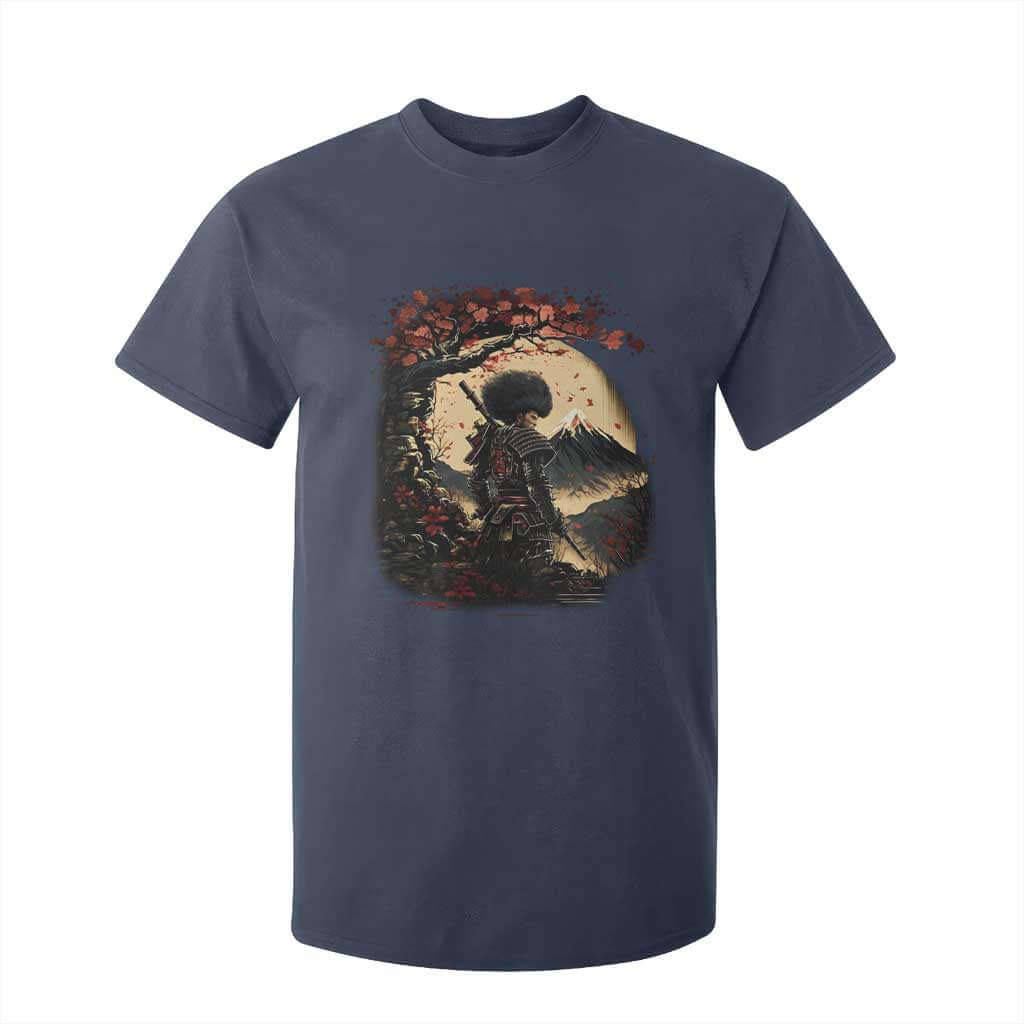 Funny African American Samurai T Shirt For Kid Japanese Art Black Warrior Sakura TS11 Navy Print Your Wear