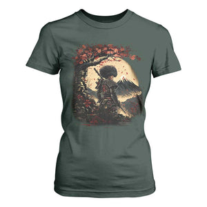 Funny African American Samurai T Shirt For Women Japanese Art Black Warrior Sakura TS11 Dark Forest Green Print Your Wear
