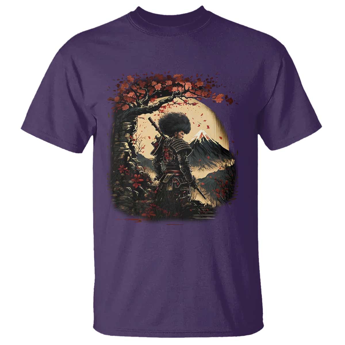 Funny African American Samurai T Shirt Japanese Art Black Warrior Sakura TS11 Purple Print Your Wear