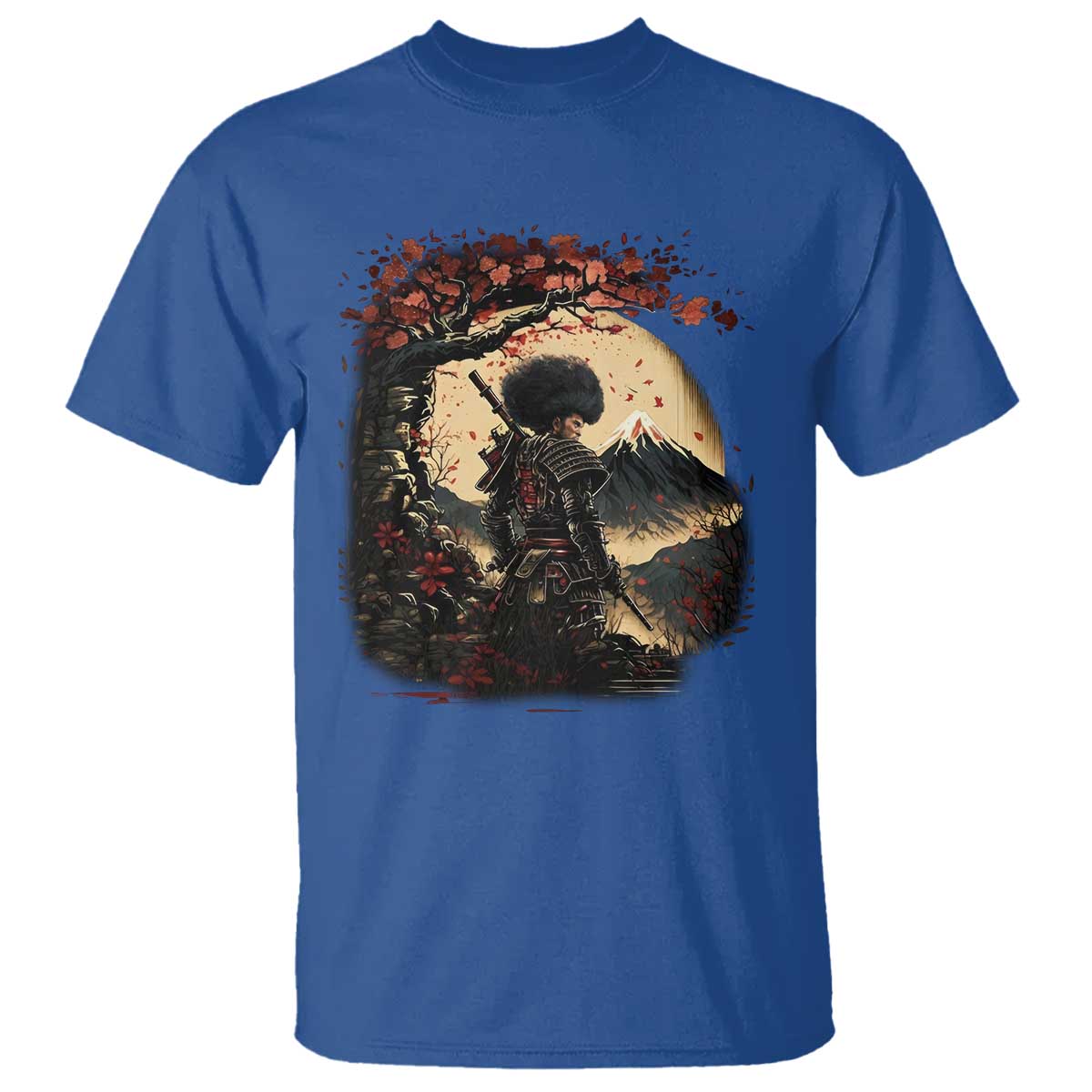Funny African American Samurai T Shirt Japanese Art Black Warrior Sakura TS11 Royal Blue Print Your Wear