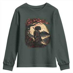 Funny African American Samurai Youth Sweatshirt Japanese Art Black Warrior Sakura TS11 Dark Forest Green Print Your Wear