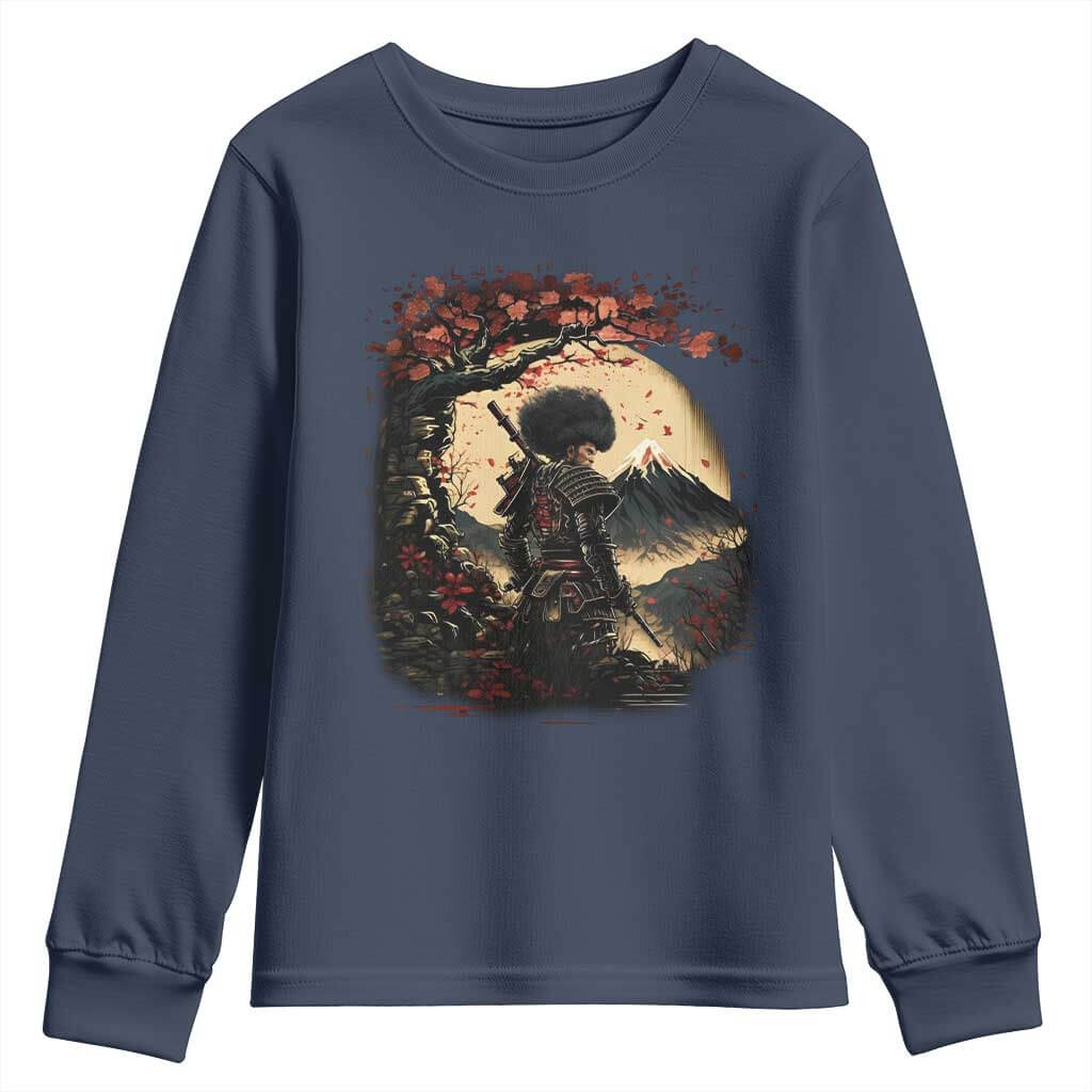 Funny African American Samurai Youth Sweatshirt Japanese Art Black Warrior Sakura TS11 Navy Print Your Wear