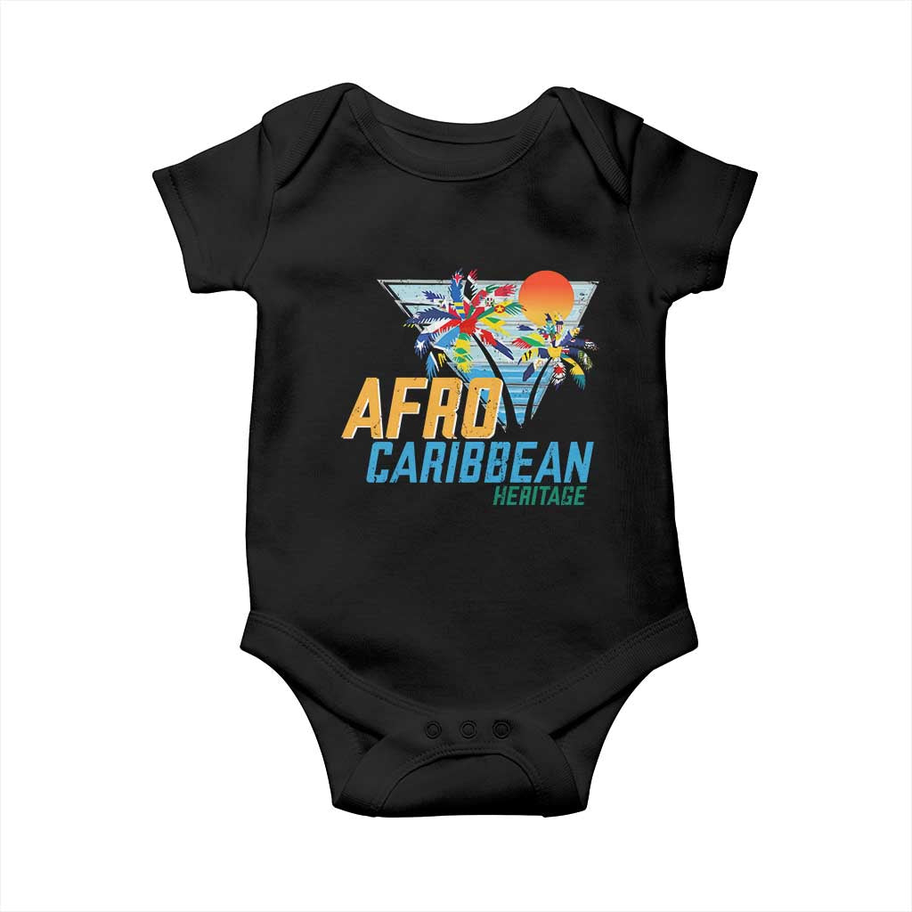 Funny Afro Caribbean Heritage Baby Onesie Caribbean Island Pride Flags Palm Tree TS11 Black Print Your Wear