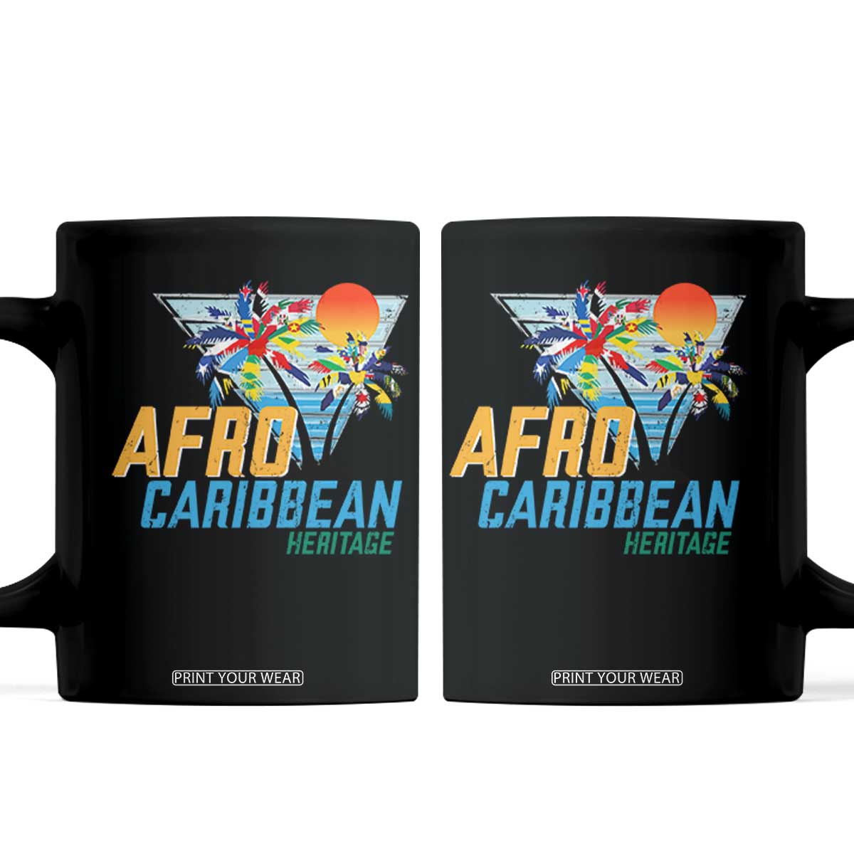 Funny Afro Caribbean Heritage Coffee Mug Caribbean Island Pride Flags Palm Tree TS11 Black Print Your Wear