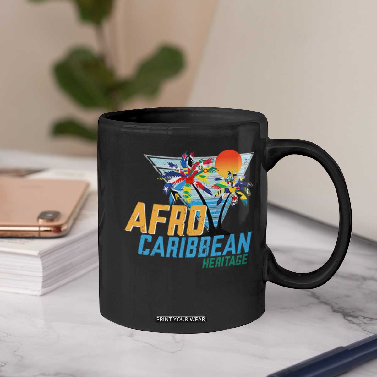 Funny Afro Caribbean Heritage Coffee Mug Caribbean Island Pride Flags Palm Tree TS11 Print Your Wear