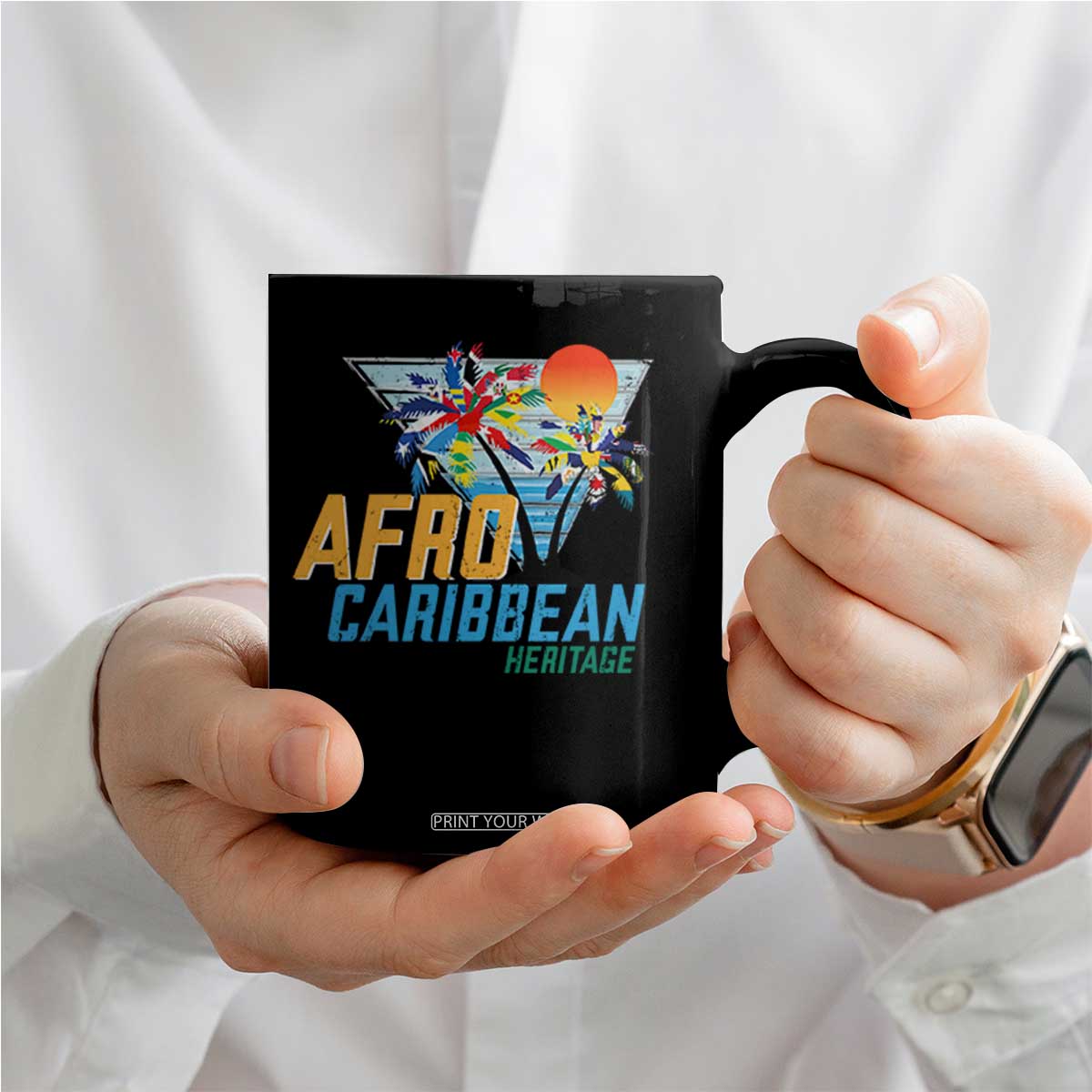 Funny Afro Caribbean Heritage Coffee Mug Caribbean Island Pride Flags Palm Tree TS11 Print Your Wear