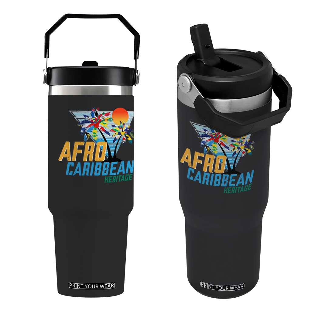 Funny Afro Caribbean Heritage Flip Straw Tumbler Caribbean Island Pride Flags Palm Tree TS11 One Size: 30 oz Black Print Your Wear