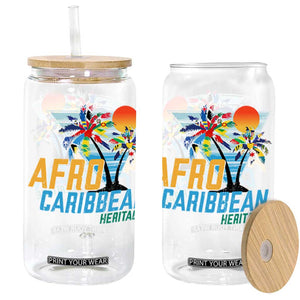 Funny Afro Caribbean Heritage Glass Can Caribbean Island Pride Flags Palm Tree TS11 Black Print Your Wear