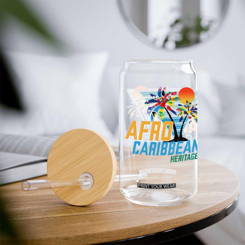 Funny Afro Caribbean Heritage Glass Can Caribbean Island Pride Flags Palm Tree TS11 Print Your Wear