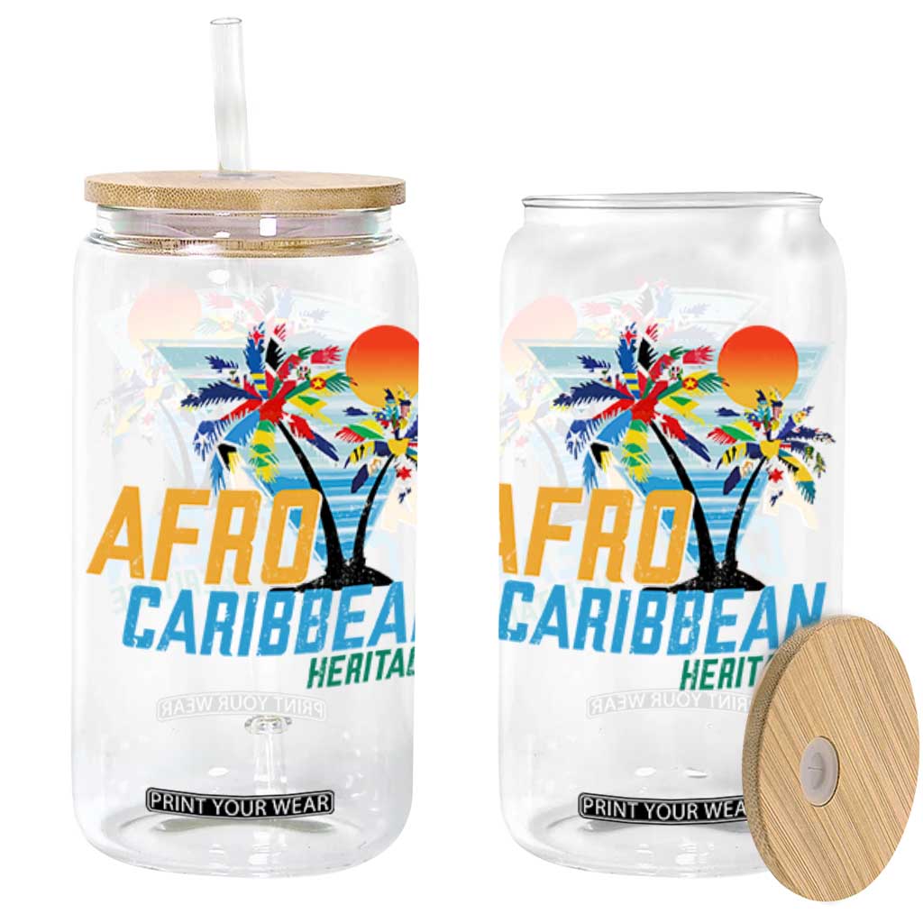 Funny Afro Caribbean Heritage Glass Can Caribbean Island Pride Flags Palm Tree TS11 Black Print Your Wear