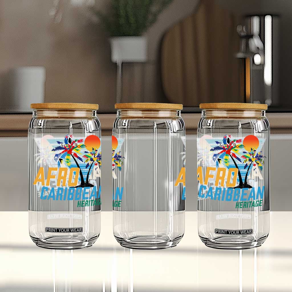 Funny Afro Caribbean Heritage Glass Can Caribbean Island Pride Flags Palm Tree TS11 Print Your Wear