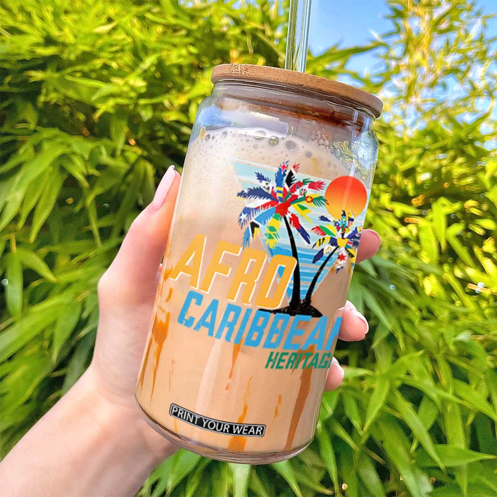 Funny Afro Caribbean Heritage Glass Can Caribbean Island Pride Flags Palm Tree TS11 Print Your Wear