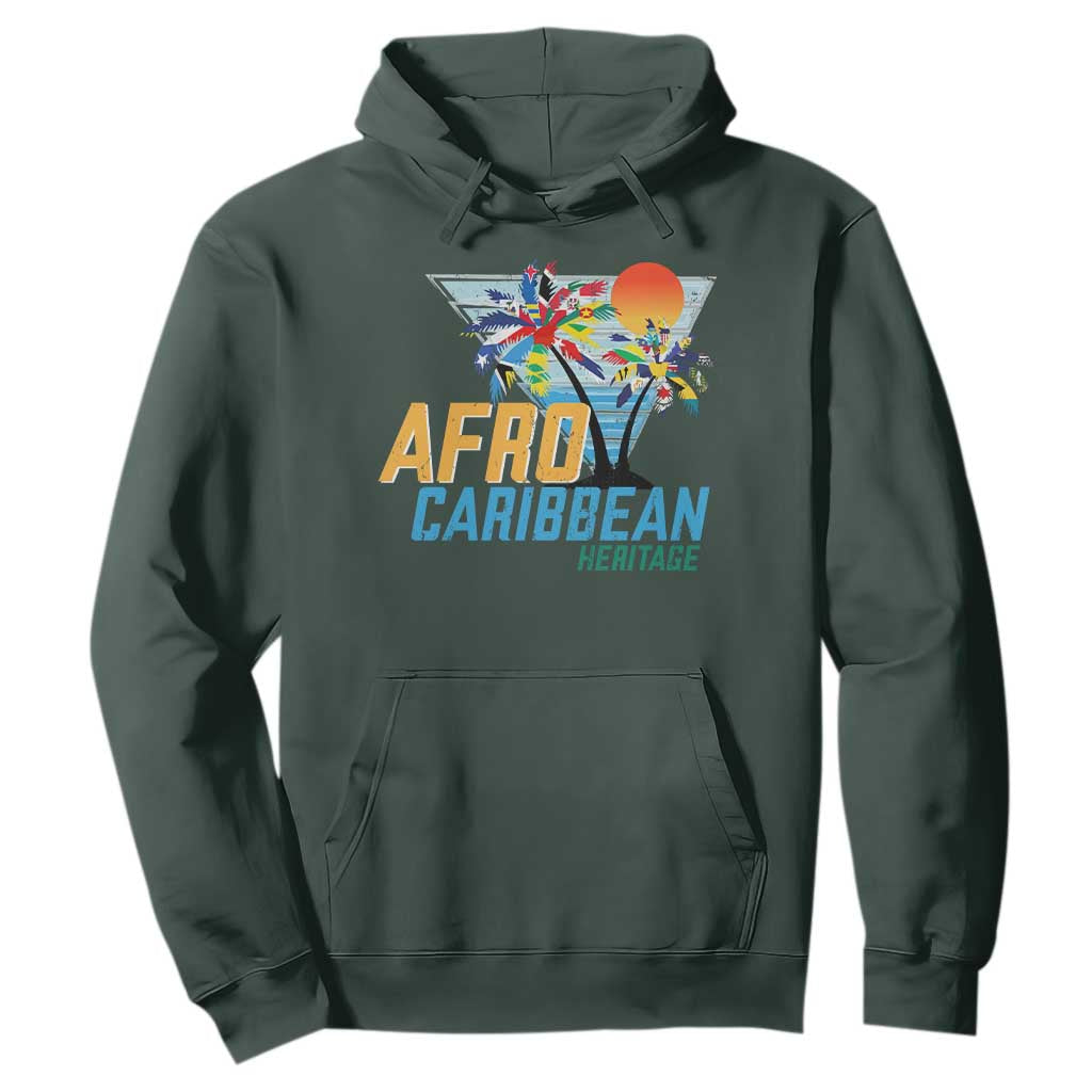 Funny Afro Caribbean Heritage Hoodie Caribbean Island Pride Flags Palm Tree TS11 Dark Forest Green Print Your Wear