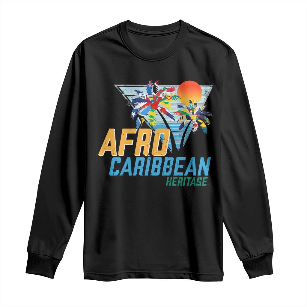 Funny Afro Caribbean Heritage Long Sleeve Shirt Caribbean Island Pride Flags Palm Tree TS11 Black Print Your Wear