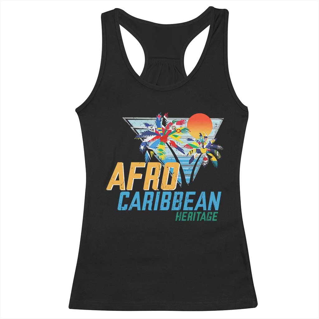 Funny Afro Caribbean Heritage Racerback Tank Top Caribbean Island Pride Flags Palm Tree TS11 Black Print Your Wear