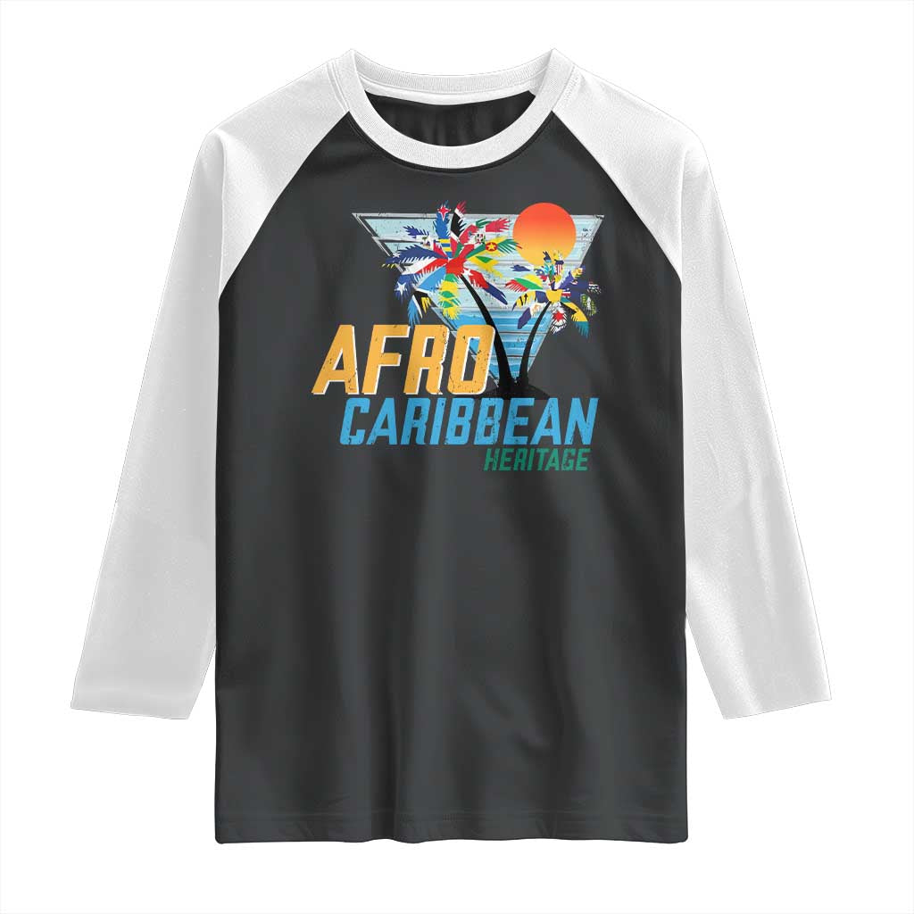 Funny Afro Caribbean Heritage Raglan Shirt Caribbean Island Pride Flags Palm Tree TS11 Black White Print Your Wear