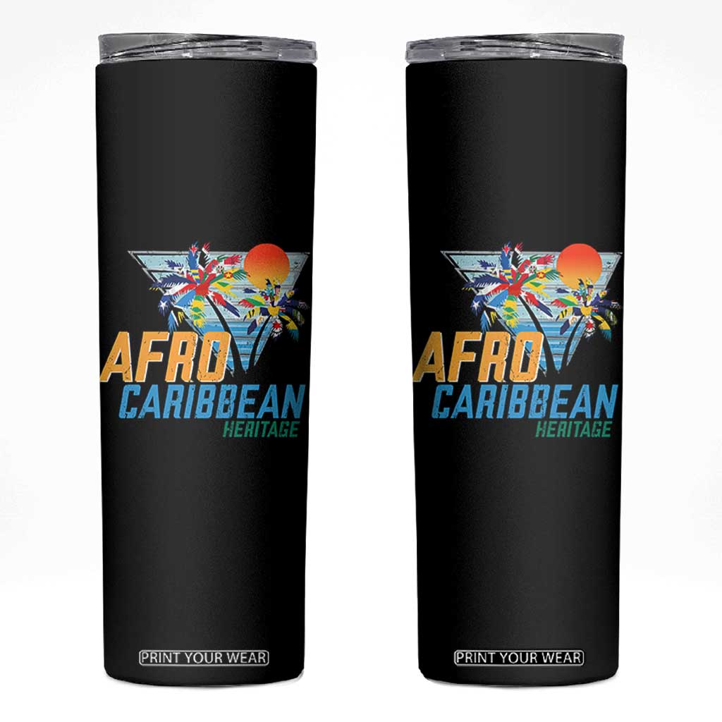 Funny Afro Caribbean Heritage Skinny Tumbler Caribbean Island Pride Flags Palm Tree TS11 Black Print Your Wear