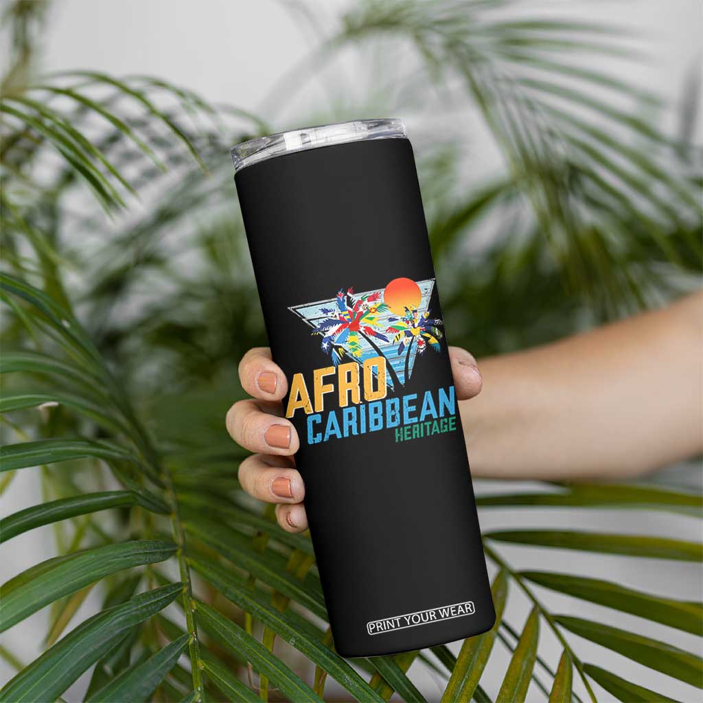 Funny Afro Caribbean Heritage Skinny Tumbler Caribbean Island Pride Flags Palm Tree TS11 Print Your Wear