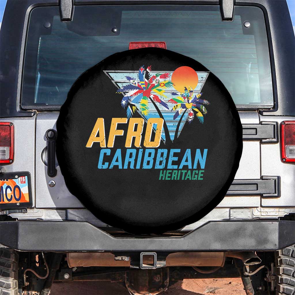 Funny Afro Caribbean Heritage Spare Tire Cover Caribbean Island Pride Flags Palm Tree TS11 No hole Black Print Your Wear