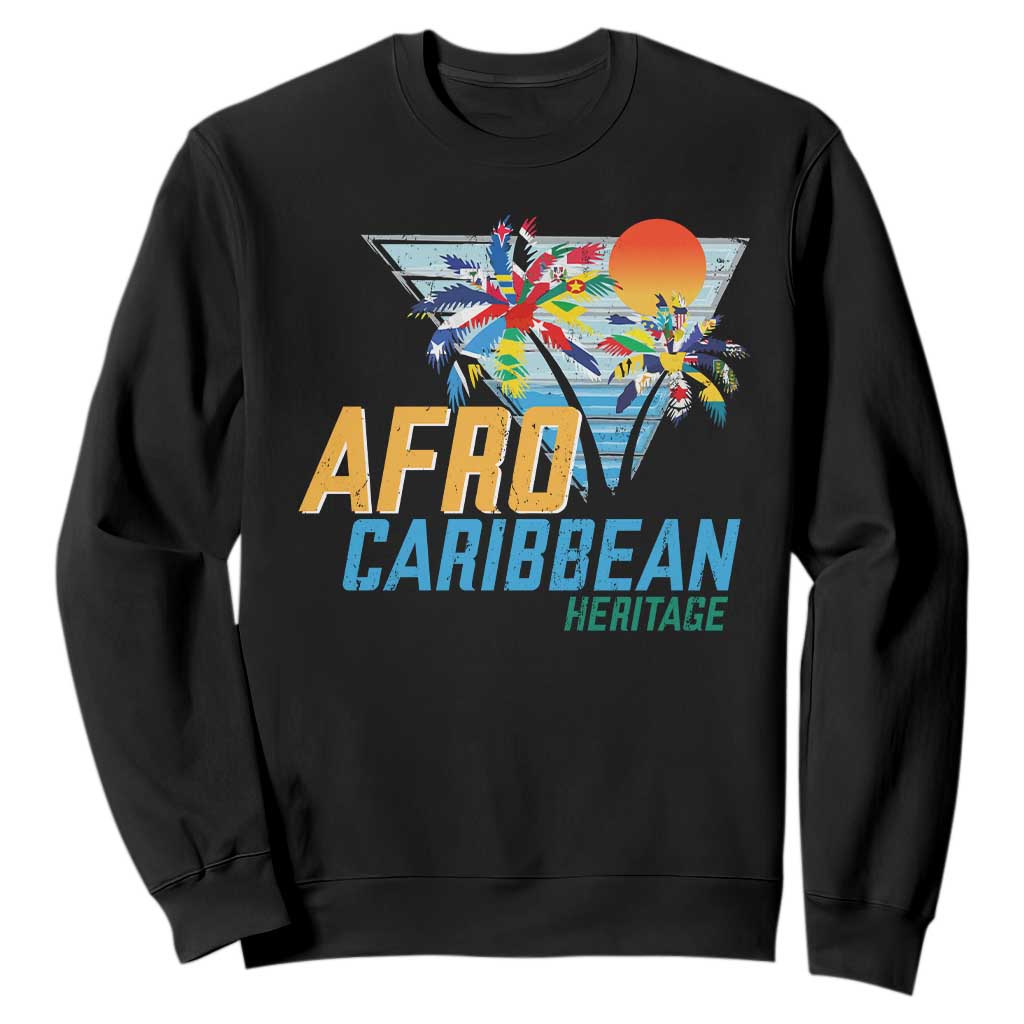 Funny Afro Caribbean Heritage Sweatshirt Caribbean Island Pride Flags Palm Tree TS11 Black Print Your Wear