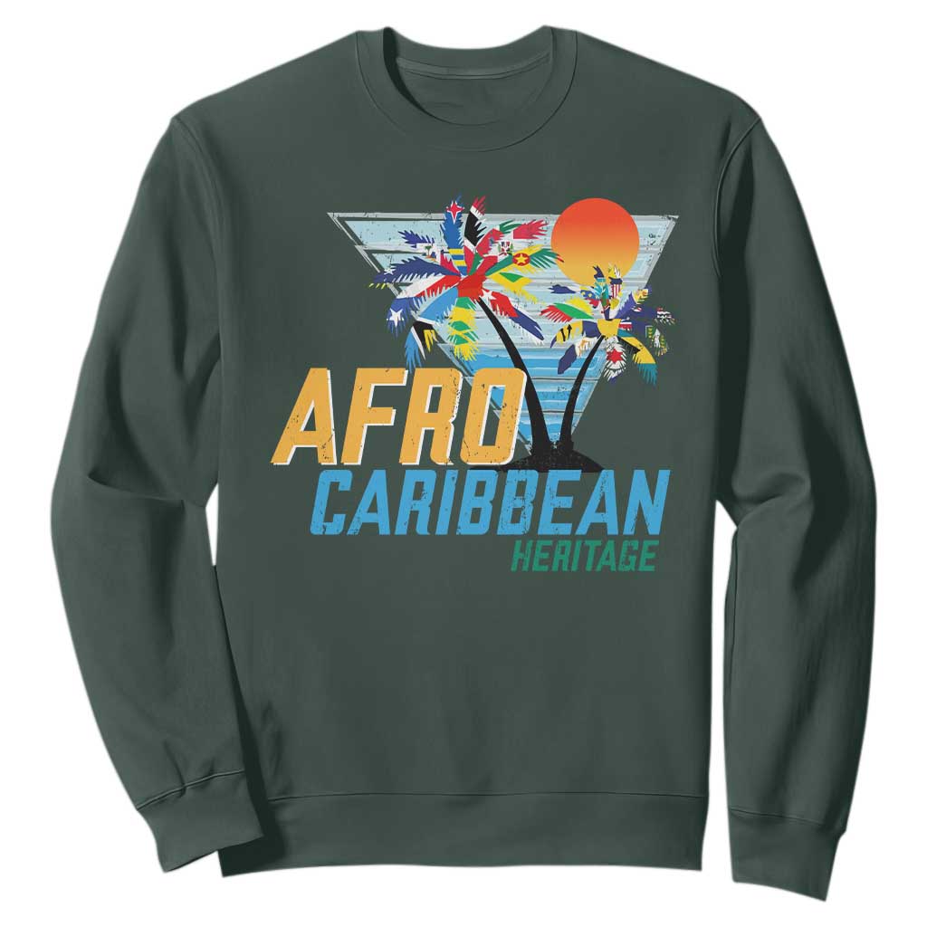 Funny Afro Caribbean Heritage Sweatshirt Caribbean Island Pride Flags Palm Tree TS11 Dark Forest Green Print Your Wear
