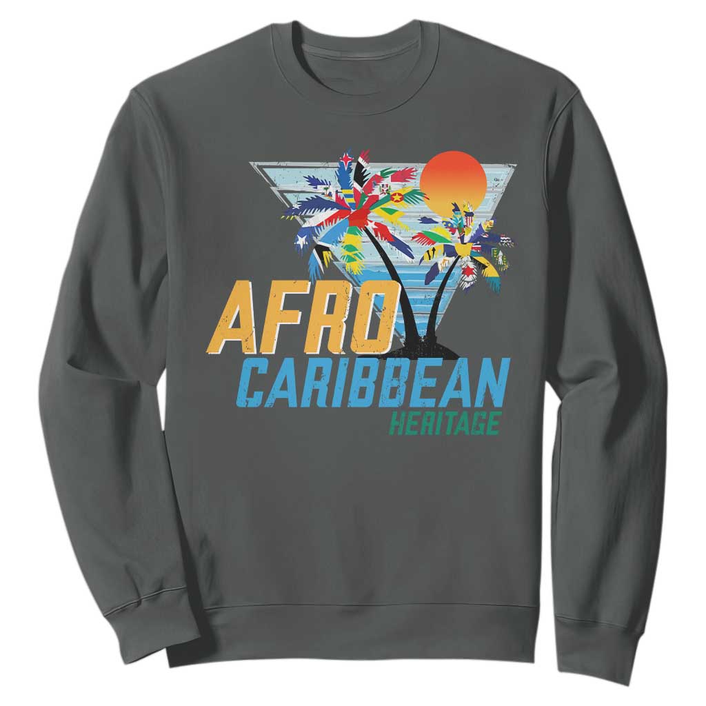 Funny Afro Caribbean Heritage Sweatshirt Caribbean Island Pride Flags Palm Tree TS11 Dark Heather Print Your Wear