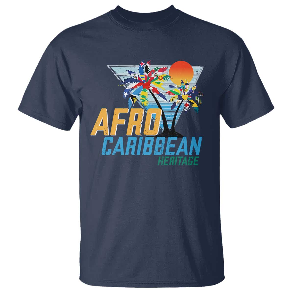Funny Afro Caribbean Heritage T Shirt Caribbean Island Pride Flags Palm Tree TS11 Navy Print Your Wear