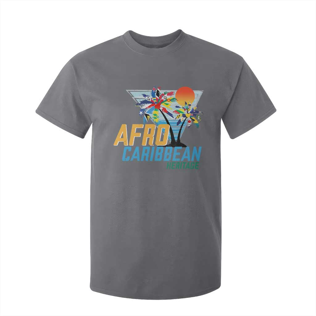 Funny Afro Caribbean Heritage T Shirt For Kid Caribbean Island Pride Flags Palm Tree TS11 Charcoal Print Your Wear