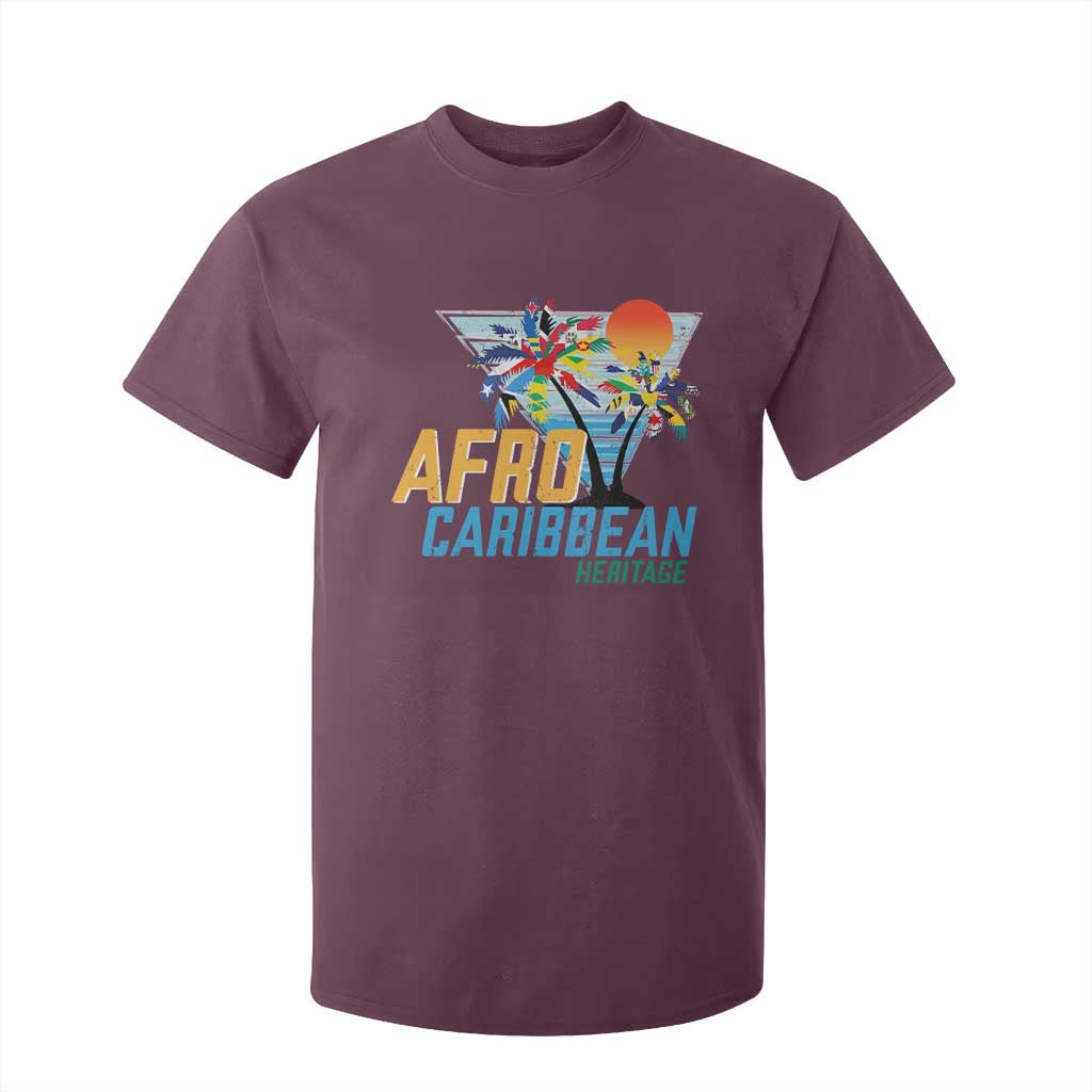 Funny Afro Caribbean Heritage T Shirt For Kid Caribbean Island Pride Flags Palm Tree TS11 Maroon Print Your Wear