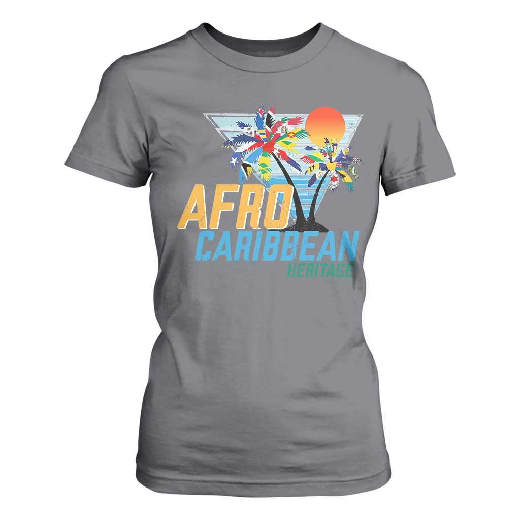 Funny Afro Caribbean Heritage T Shirt For Women Caribbean Island Pride Flags Palm Tree TS11 Charcoal Print Your Wear