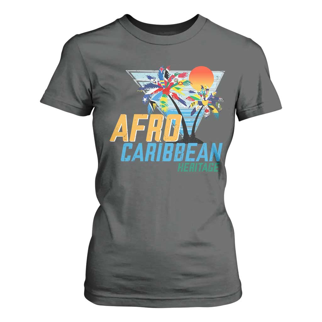 Funny Afro Caribbean Heritage T Shirt For Women Caribbean Island Pride Flags Palm Tree TS11 Dark Heather Print Your Wear