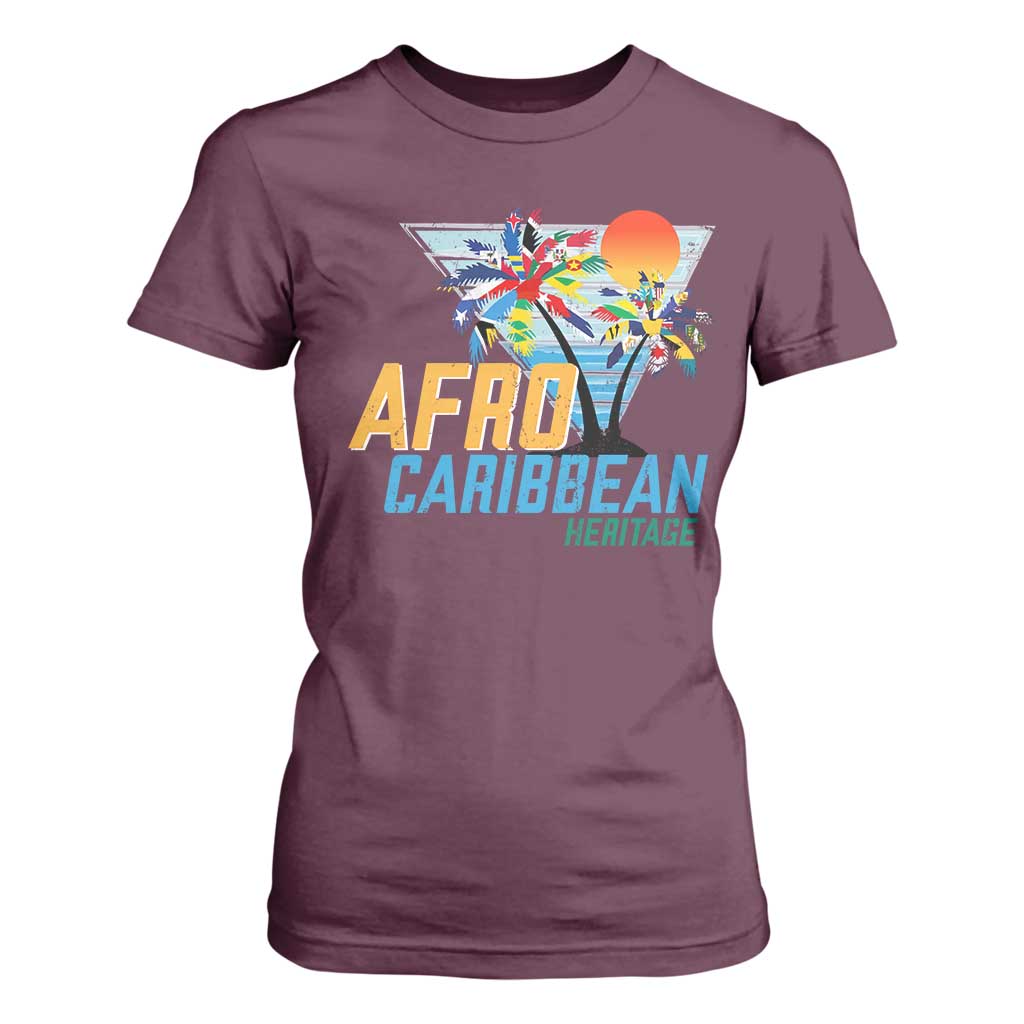 Funny Afro Caribbean Heritage T Shirt For Women Caribbean Island Pride Flags Palm Tree TS11 Maroon Print Your Wear