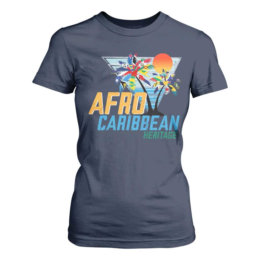 Funny Afro Caribbean Heritage T Shirt For Women Caribbean Island Pride Flags Palm Tree TS11 Navy Print Your Wear