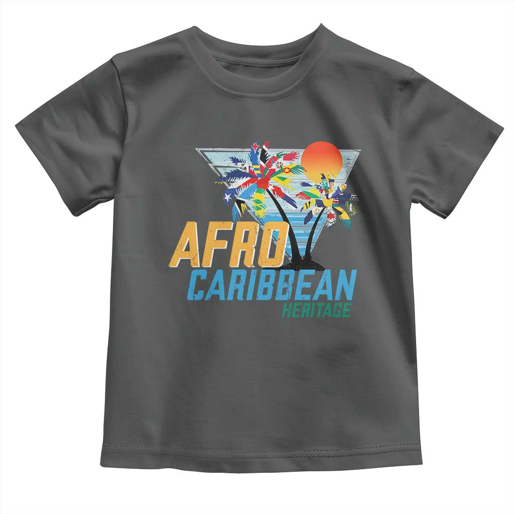 Funny Afro Caribbean Heritage Toddler T Shirt Caribbean Island Pride Flags Palm Tree TS11 Dark Heather Print Your Wear
