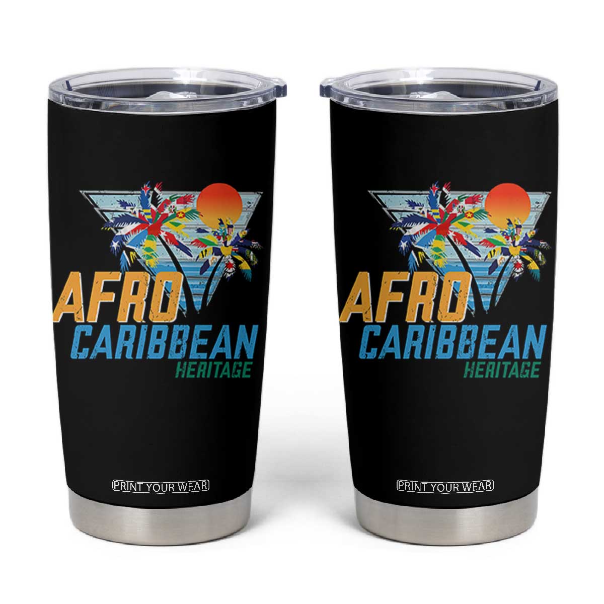 Funny Afro Caribbean Heritage Tumbler Cup Caribbean Island Pride Flags Palm Tree TS11 Black Print Your Wear