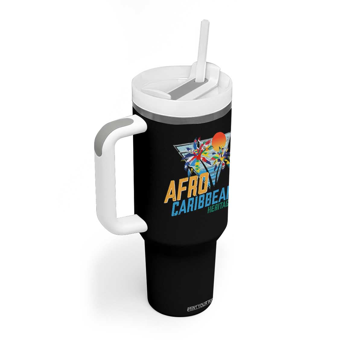 Funny Afro Caribbean Heritage Tumbler With Handle Caribbean Island Pride Flags Palm Tree TS11 Print Your Wear
