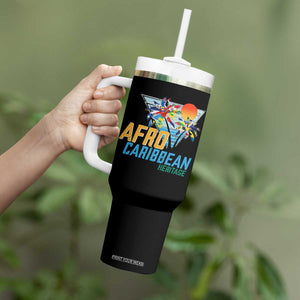 Funny Afro Caribbean Heritage Tumbler With Handle Caribbean Island Pride Flags Palm Tree TS11 Print Your Wear