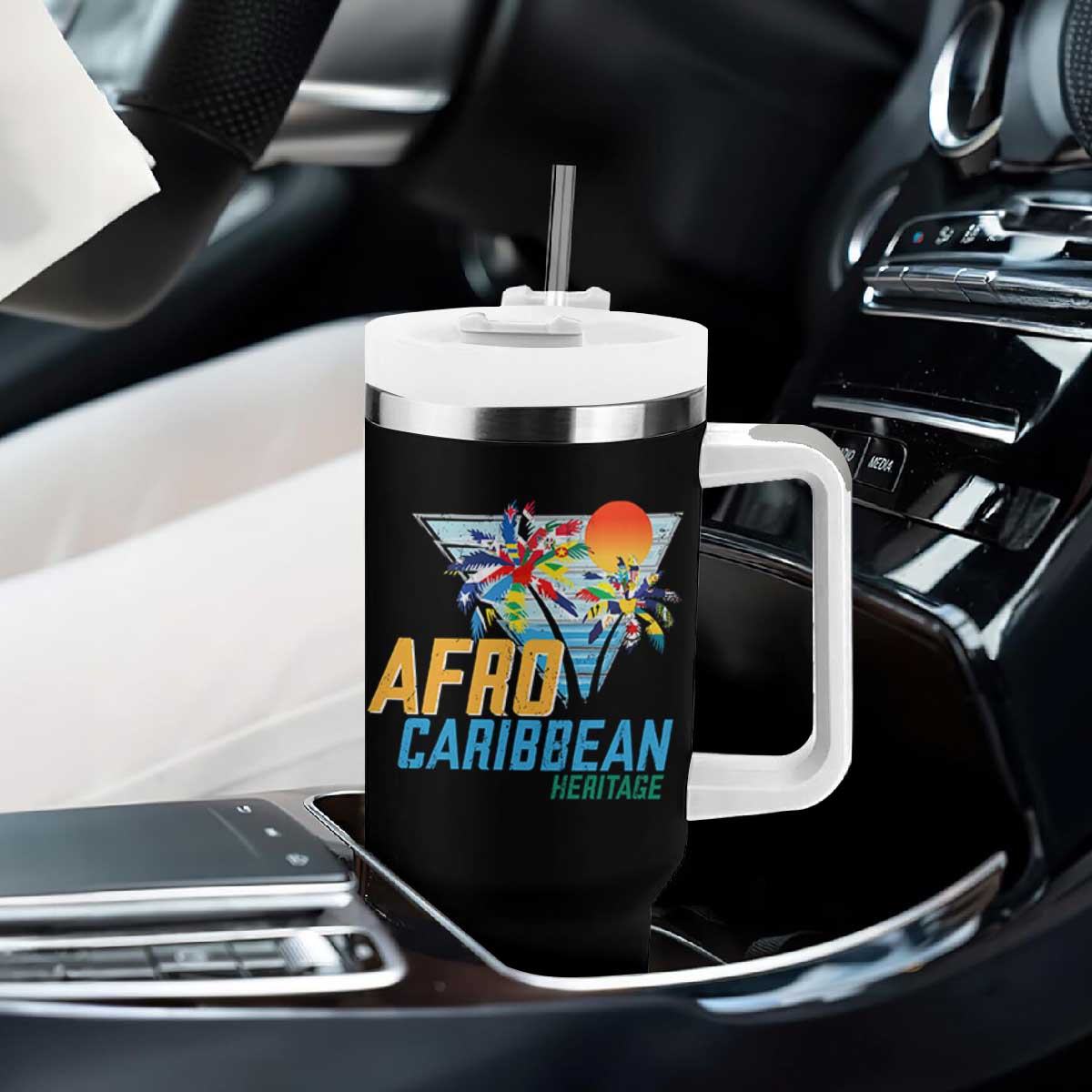 Funny Afro Caribbean Heritage Tumbler With Handle Caribbean Island Pride Flags Palm Tree TS11 Print Your Wear